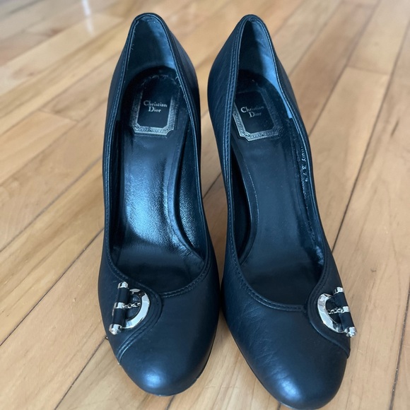 Dior Shoes - Vintage Dior Black Leather Heels with Silver Accents